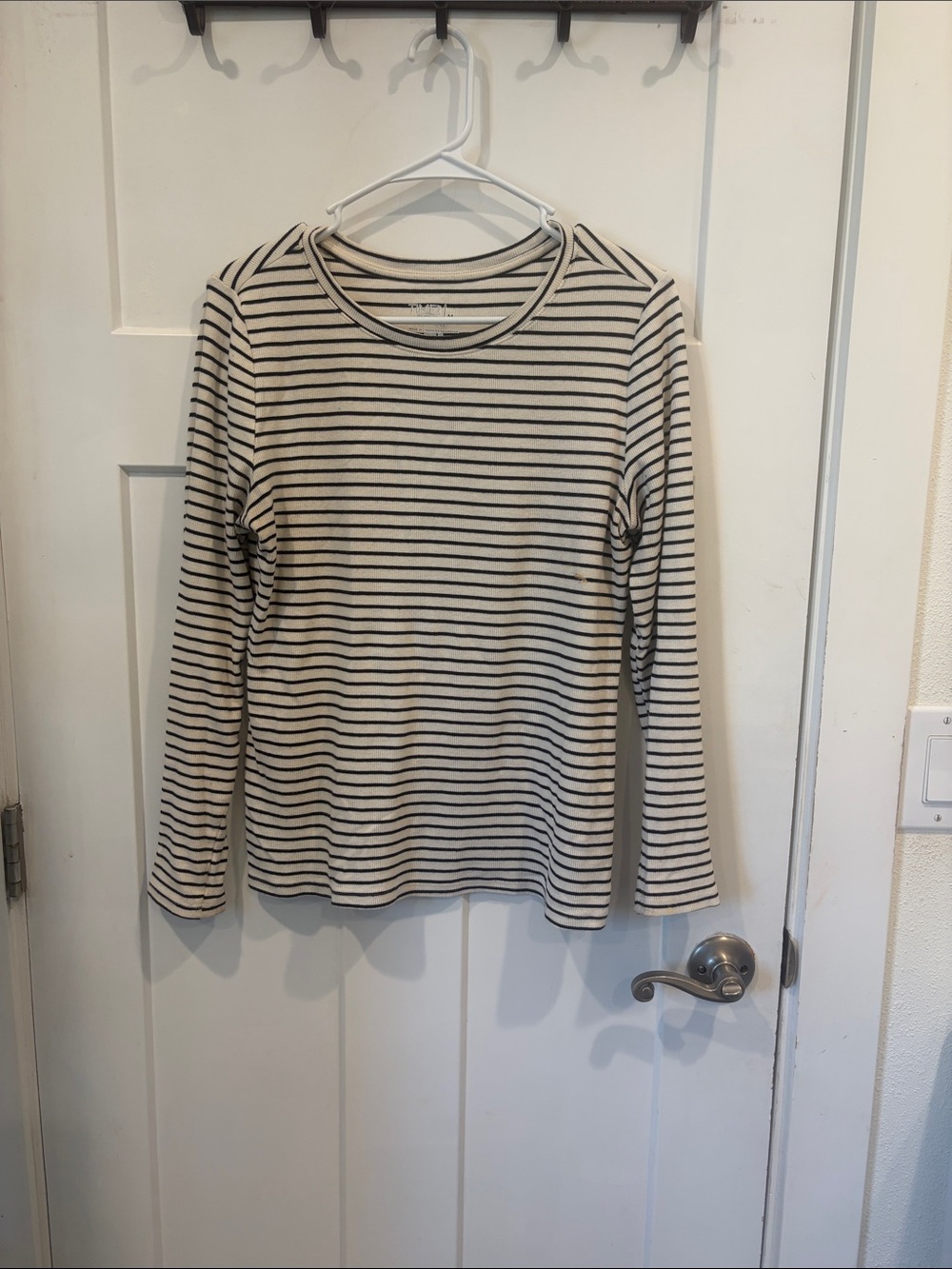 Time and Tru Cream and Black Striped Long Sleeve Tee